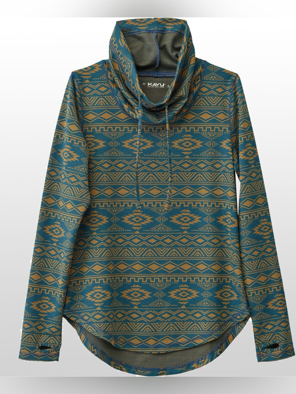 KAVU women’s teal and mustard Patterned Pullover Hoodie Skyler” large